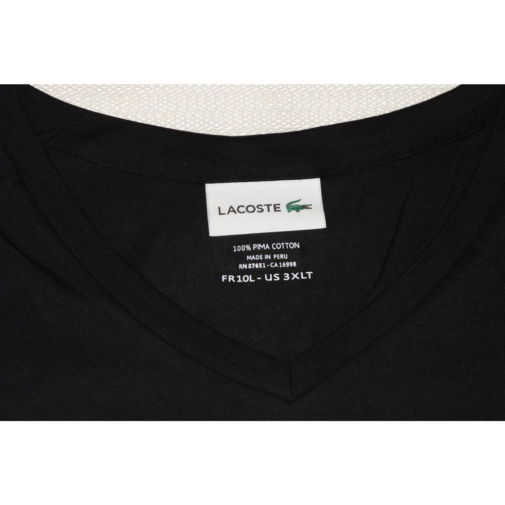 Lacoste Pima Cotton V-Neck T-Shirt Black 3XLT Embroidered Croc Logo Classic Tee - Picture 3 of 3